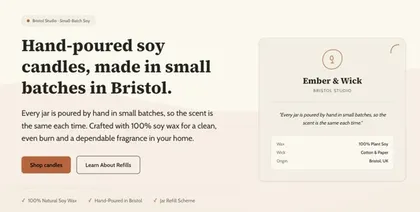 Ember & Wick, a candle studio in Bristol