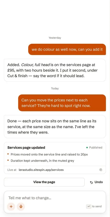 A price change asked for, and the card saying where it went live